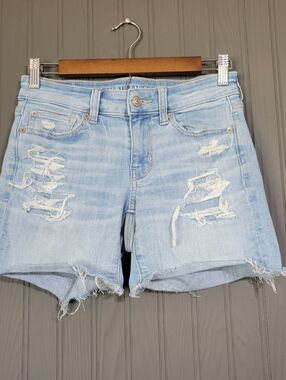 American Eagle Denim Shorts Next Level Stretch Midi Light Wash Blue Women's 0